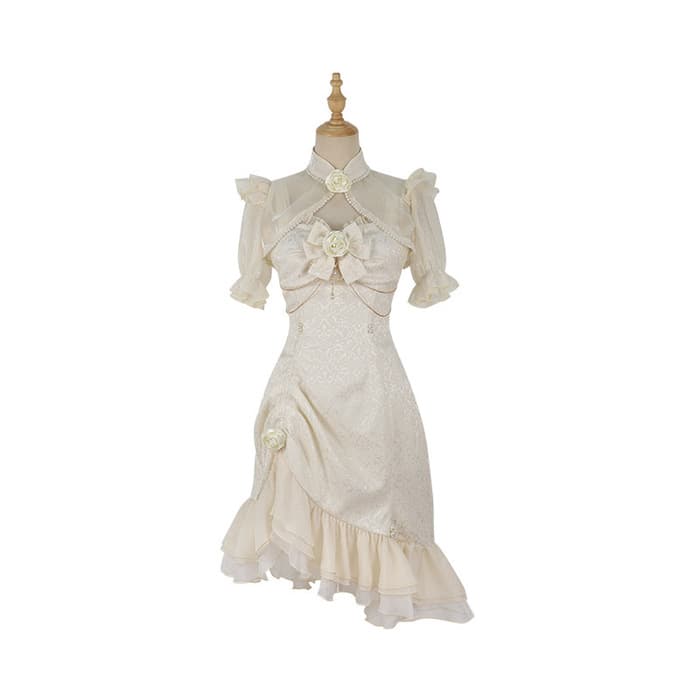 ロリータファッション 【クラシカルロリータ】スノーホワイトアシンメトリーギャザーフリルドレス