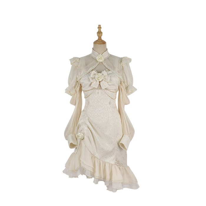 ロリータファッション 【クラシカルロリータ】スノーホワイトアシンメトリーギャザーフリルドレス