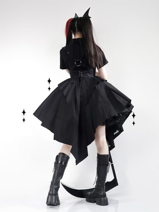 ロリータファッション 【ゴスロリ】ブラックアシンメトリーワンピース