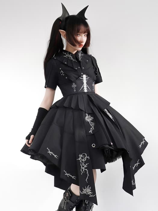 ロリータファッション 【ゴスロリ】ブラックアシンメトリーワンピース
