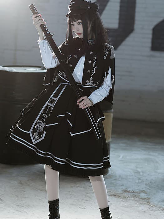ロリータファッション 【ゴスロリ】ブラックマントセットアップ トップス単品