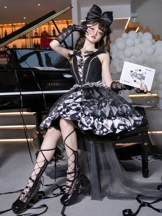 ロリータファッション 【ゴスロリ】ゴシックロリータ トランプモチーフセットアップ ビスチェ単品