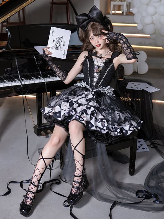 ロリータファッション 【ゴスロリ】ゴシックロリータ トランプモチーフセットアップ ビスチェ単品