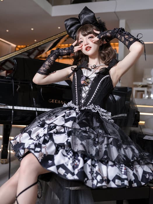 ロリータファッション 【ゴスロリ】ゴシックロリータ トランプモチーフセットアップ ビスチェ単品