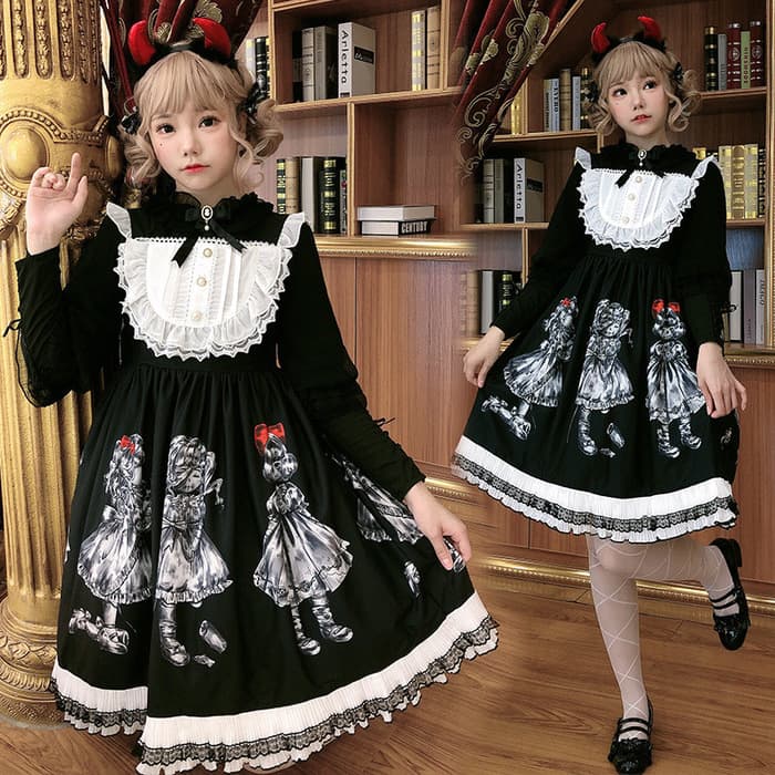 ロリータファッション 【ゴスロリ】ゴシックロリータ ドールモチーフジャンパースカート 長袖ブラウス単品