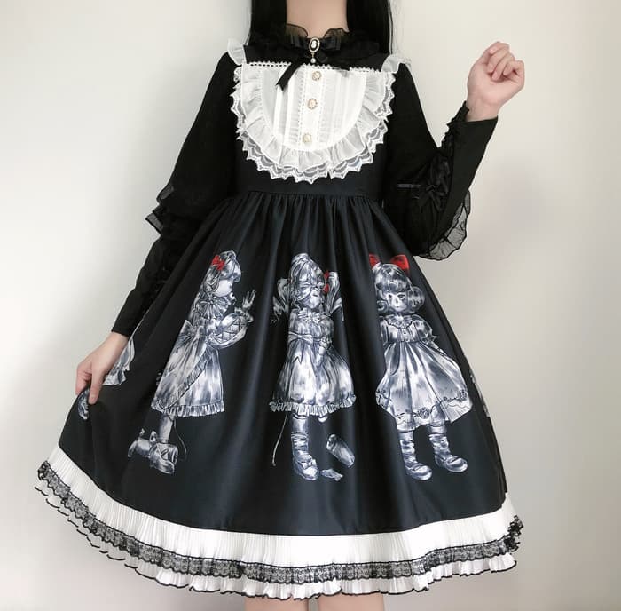 ロリータファッション 【ゴスロリ】ゴシックロリータ ドールモチーフジャンパースカート 長袖ブラウス単品