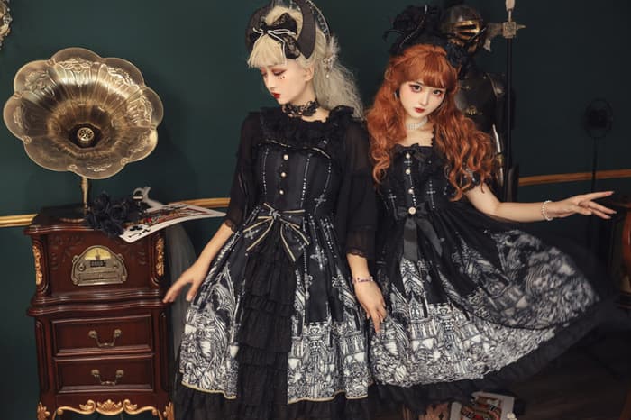 ロリータファッション 【クラシカルロリータ】ゴシックロリータ 十字架モチーフ ドール風ワンピース 半袖ワンピースタイプ