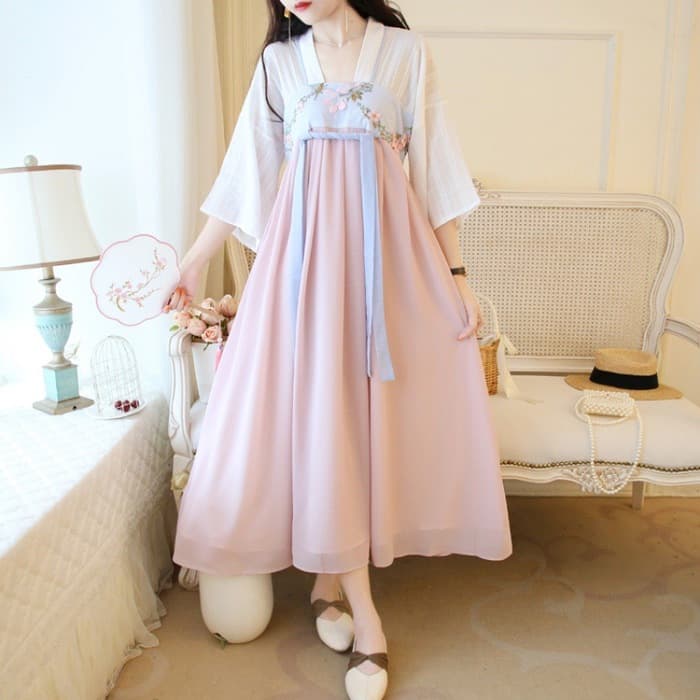 ロリータファッション 【中華ロリータ】パステルツートーンストレートチャイナワンピース