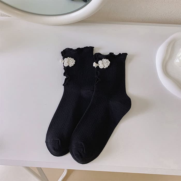 ロリータファッション 【中華ロリータ】ワンポイントチャイナモノクロソックス