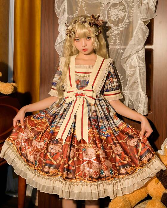 ロリータファッション 【甘ロリータ】ブリティッシュナイトベアドレススカート