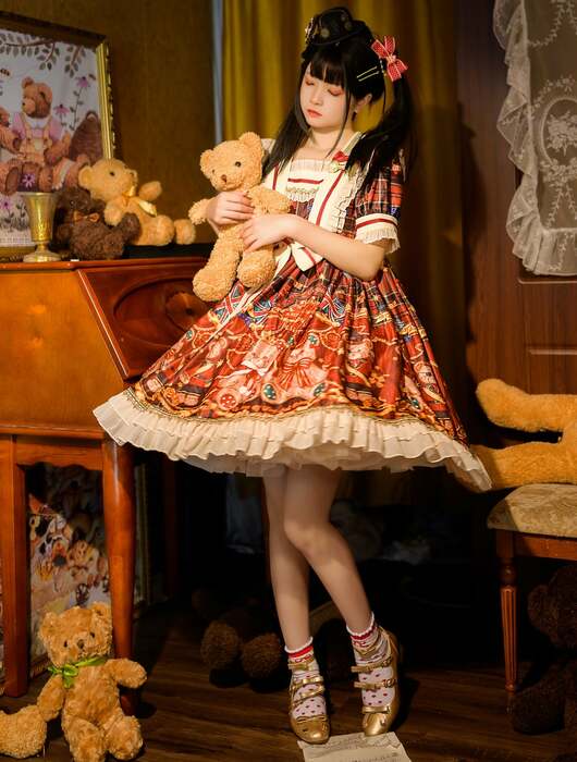 ロリータファッション 【甘ロリータ】ブリティッシュナイトベアドレススカート