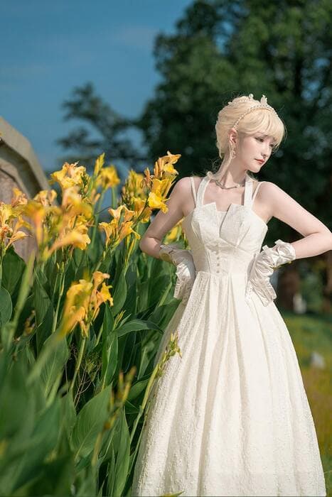 ロリータファッション 【クラシカルロリータ】園庭のお嬢様 純白ロリータドレス