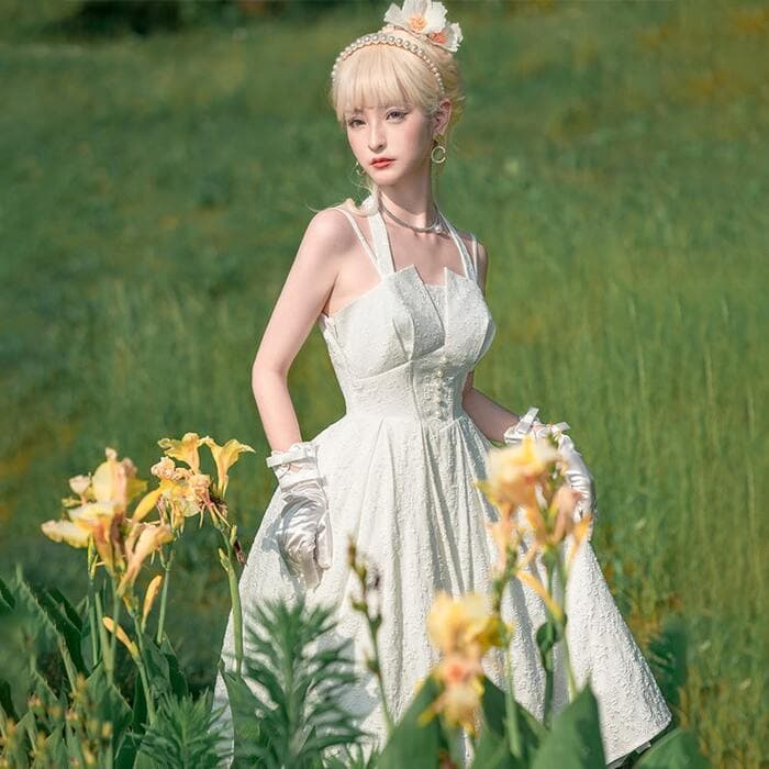 ロリータファッション 【クラシカルロリータ】園庭のお嬢様 純白ロリータドレス