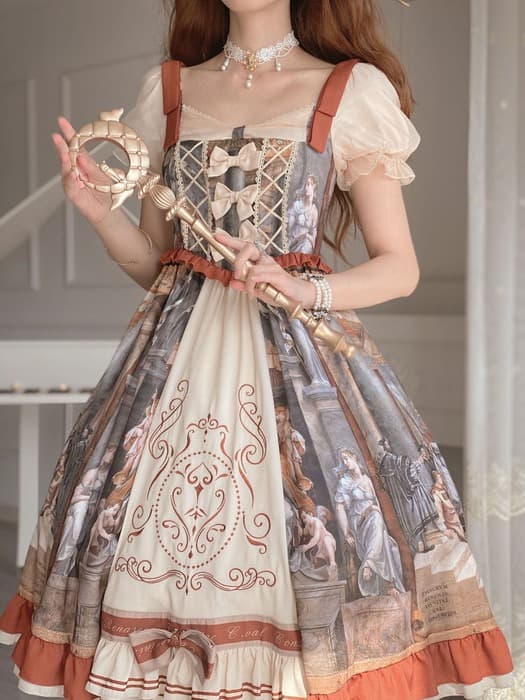 ロリータファッション 【クラシカルロリータ】油絵カーディガンとロングキルトスカート