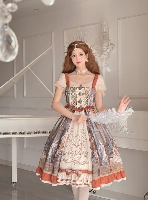 ロリータファッション 【クラシカルロリータ】油絵カーディガンとロングキルトスカート