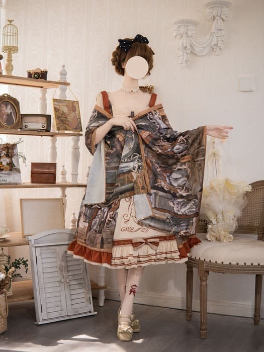 ロリータファッション 【クラシカルロリータ】油絵カーディガンとロングキルトスカート