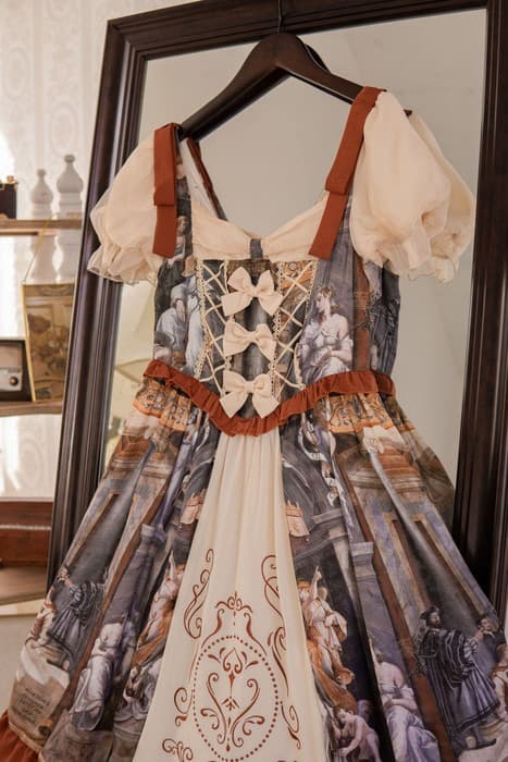 ロリータファッション 【クラシカルロリータ】油絵カーディガンとロングキルトスカート