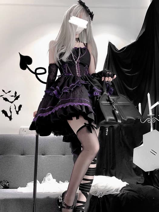 ロリータファッション 【ゴスロリ】パープルキューティデビルロリィタ