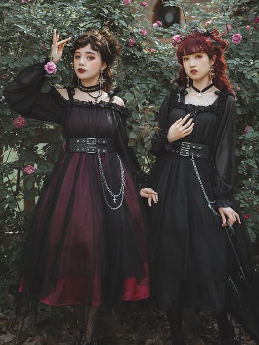 ロリータファッション【ゴスロリ】レーススカートワンピース~館の庭の黒い霧~