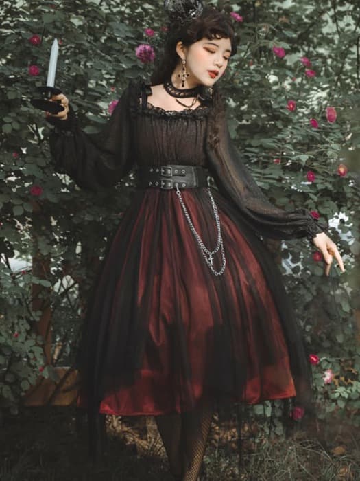 ロリータファッション【ゴスロリ】レーススカートワンピース~館の庭の黒い霧~