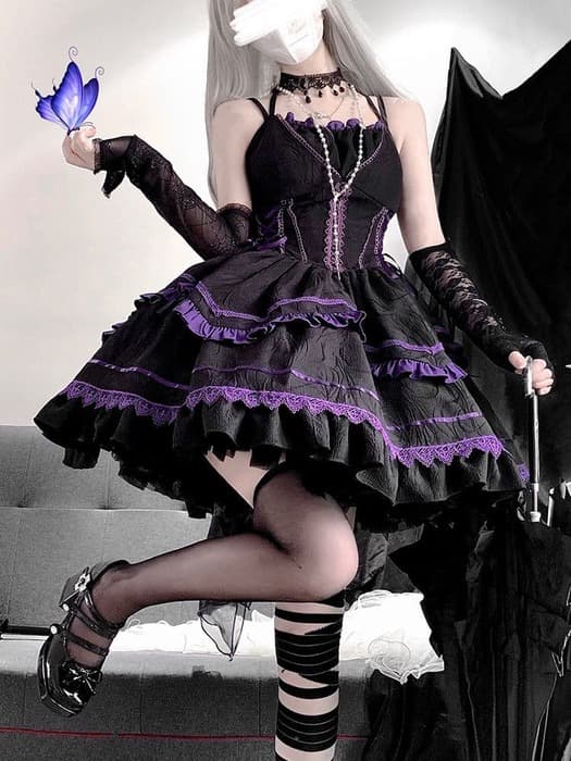 ロリータファッション 【ゴスロリ】パープルキューティデビルロリィタ