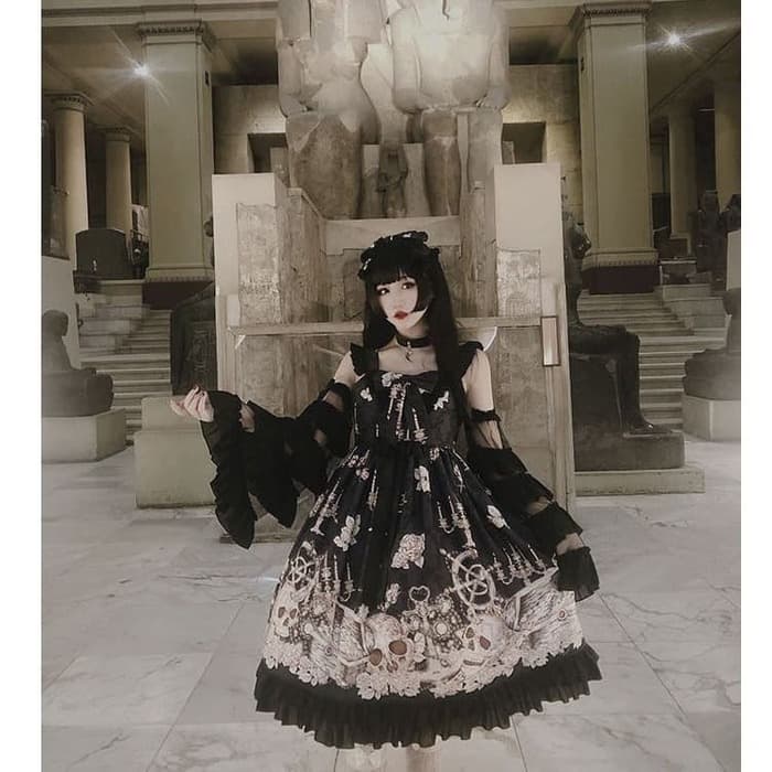 ロリータファッション 【ゴスロリ】スカルゴーストハロウィンナイトドレスワンピース