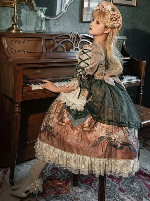 ロリータファッション 【クラシカルロリータ】エレガントロイヤルクラシックグリーンドレス