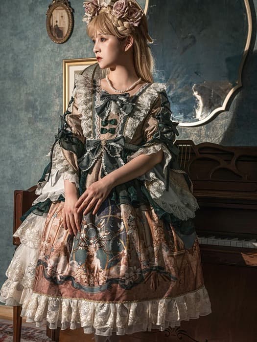 ロリータファッション 【クラシカルロリータ】エレガントロイヤルクラシックグリーンドレス