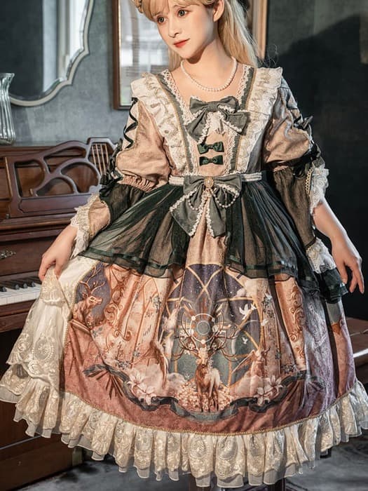 ロリータファッション 【クラシカルロリータ】エレガントロイヤルクラシックグリーンドレス