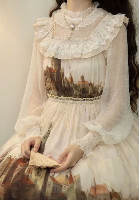 ロリータファッション 【クラシカルロリータ】レトロカラーフリルブラウス