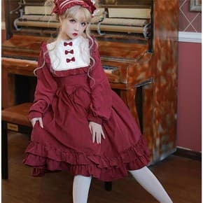 ロリータファッション 【クラシカルロリータ】真紅リボンワンピース