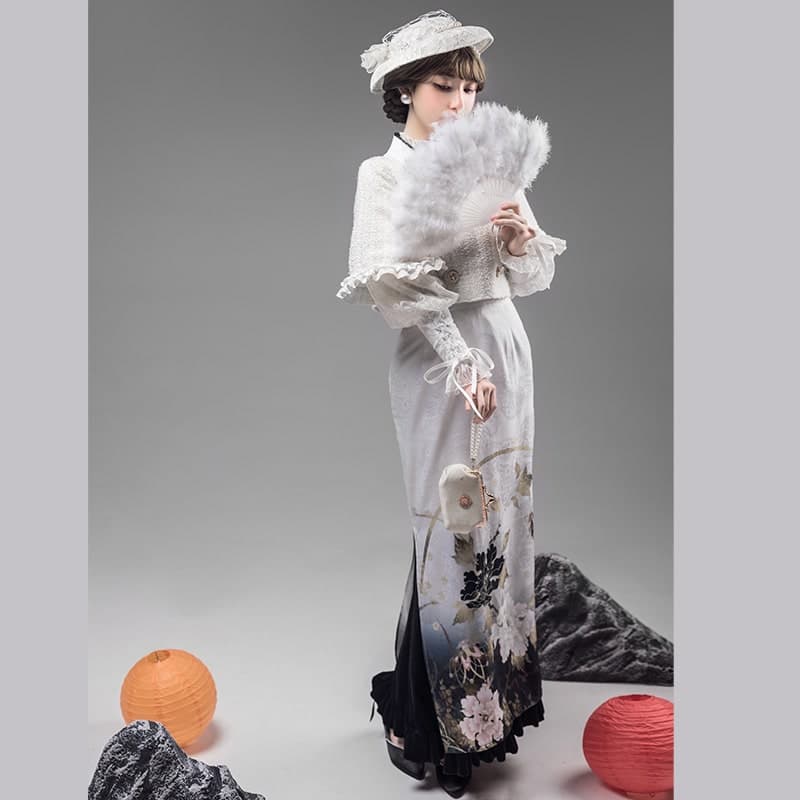 ロリータファッション【和風ロリータ】スリーブフィッシュテールスカートドレス