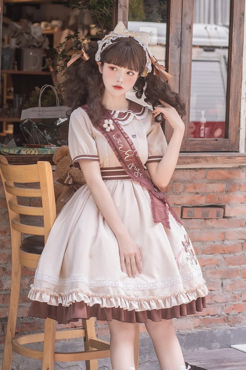 ロリータファッション 【クラシカルロリータ】クマの刺繡が可愛いスカート