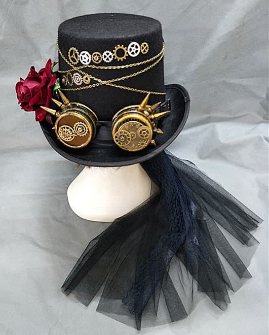 ロリータファッション【スチームパンク】ローズロリータシルクハットとヘアアクセサリー