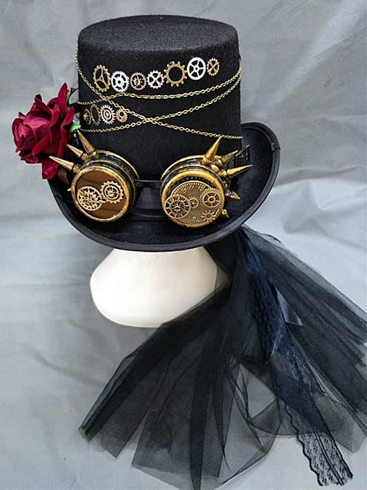 ロリータファッション【スチームパンク】ローズロリータシルクハットとヘアアクセサリー