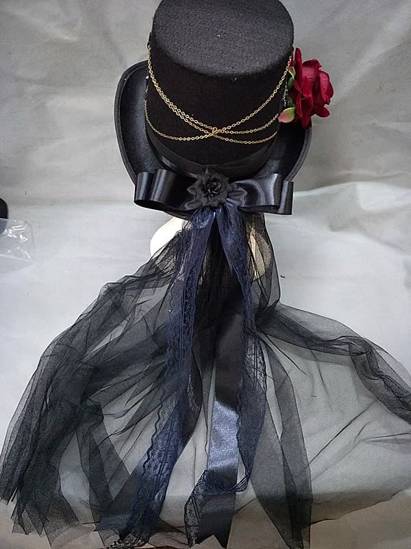 ロリータファッション【スチームパンク】ローズロリータシルクハットとヘアアクセサリー