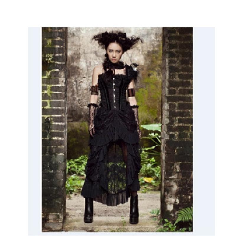 ロリータファッション【スチームパンク】ゴシックテールレースドレス