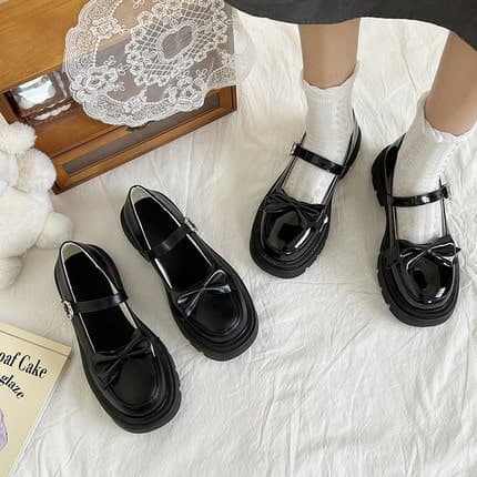 ロリータファッション【ゴスロリ】リボン厚底ローファー ロリータ靴