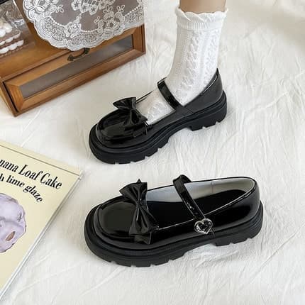 ロリータファッション【ゴスロリ】リボン厚底ローファー ロリータ靴