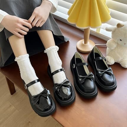 ロリータファッション【ゴスロリ】リボン厚底ローファー ロリータ靴