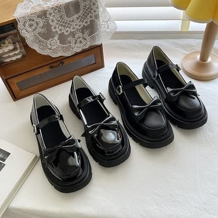 ロリータファッション【ゴスロリ】リボン厚底ローファー ロリータ靴