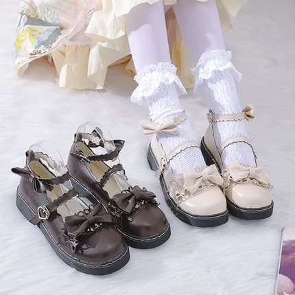 ロリータファッション 【クラシカルロリータ】レトロリボンローファー ロリータ靴
