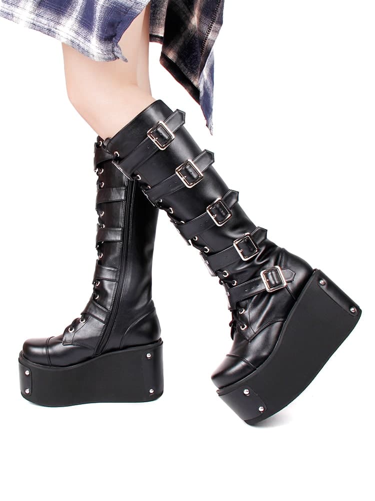 ロリータファッション【ゴスロリ】パンクロングブーツ ロリータ靴