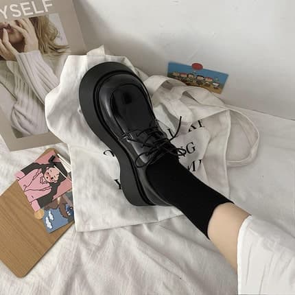 ロリータファッション 【クラシカルロリータ】厚底レースアップシューズ 靴