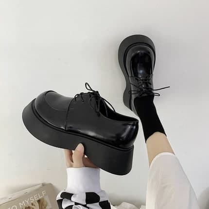 ロリータファッション 【クラシカルロリータ】厚底レースアップシューズ 靴