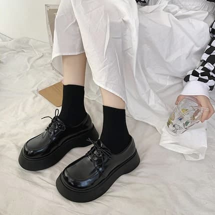ロリータファッション 【クラシカルロリータ】厚底レースアップシューズ 靴