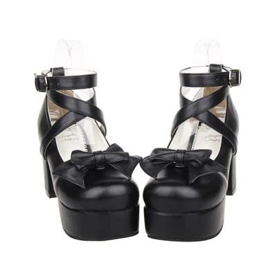 ロリータファッション【ゴスロリ】クロスベルトヒールシューズ ロリータ靴