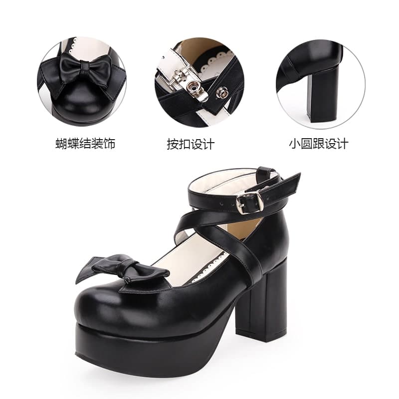 ロリータファッション【ゴスロリ】クロスベルトヒールシューズ ロリータ靴
