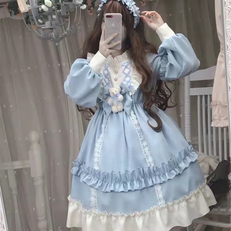 ロリータファッション 【クラシカルロリータ】 テディベアドレスフリルワンピース