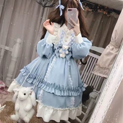 ロリータファッション 【クラシカルロリータ】 テディベアドレスフリルワンピース
